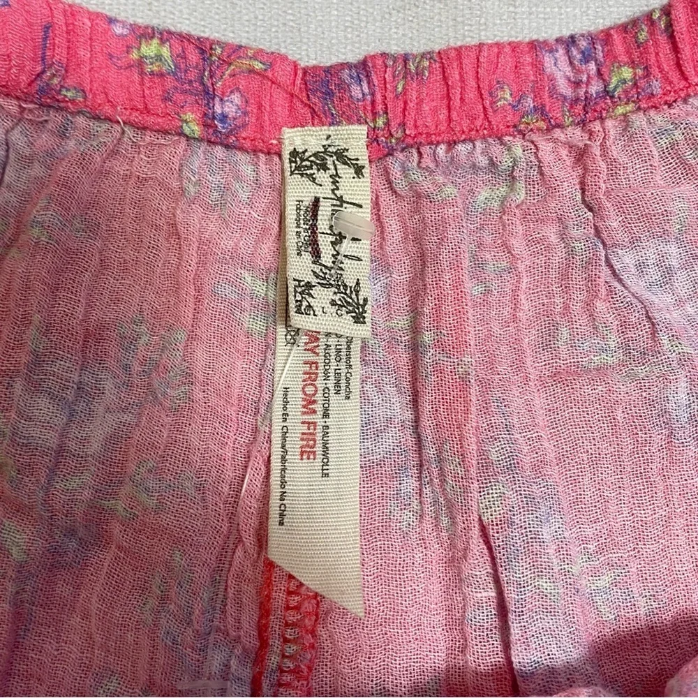New Free People Outta This World Linen Pink Floral Shorts Size L